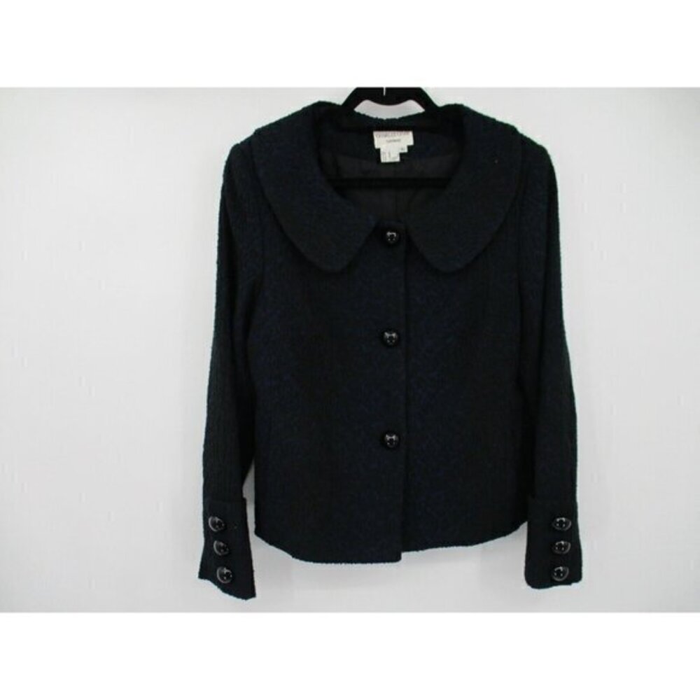 Charles Gray London Womens Blazer XL Coat Jacket Polyester Black Blue Preppy